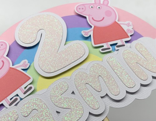 RAINBOW PEPPA OR GEORGE PIG THEME CUSTOM PERSONALISED ANY NAME & AGE CAKE TOPPER - Picture 38 of 39