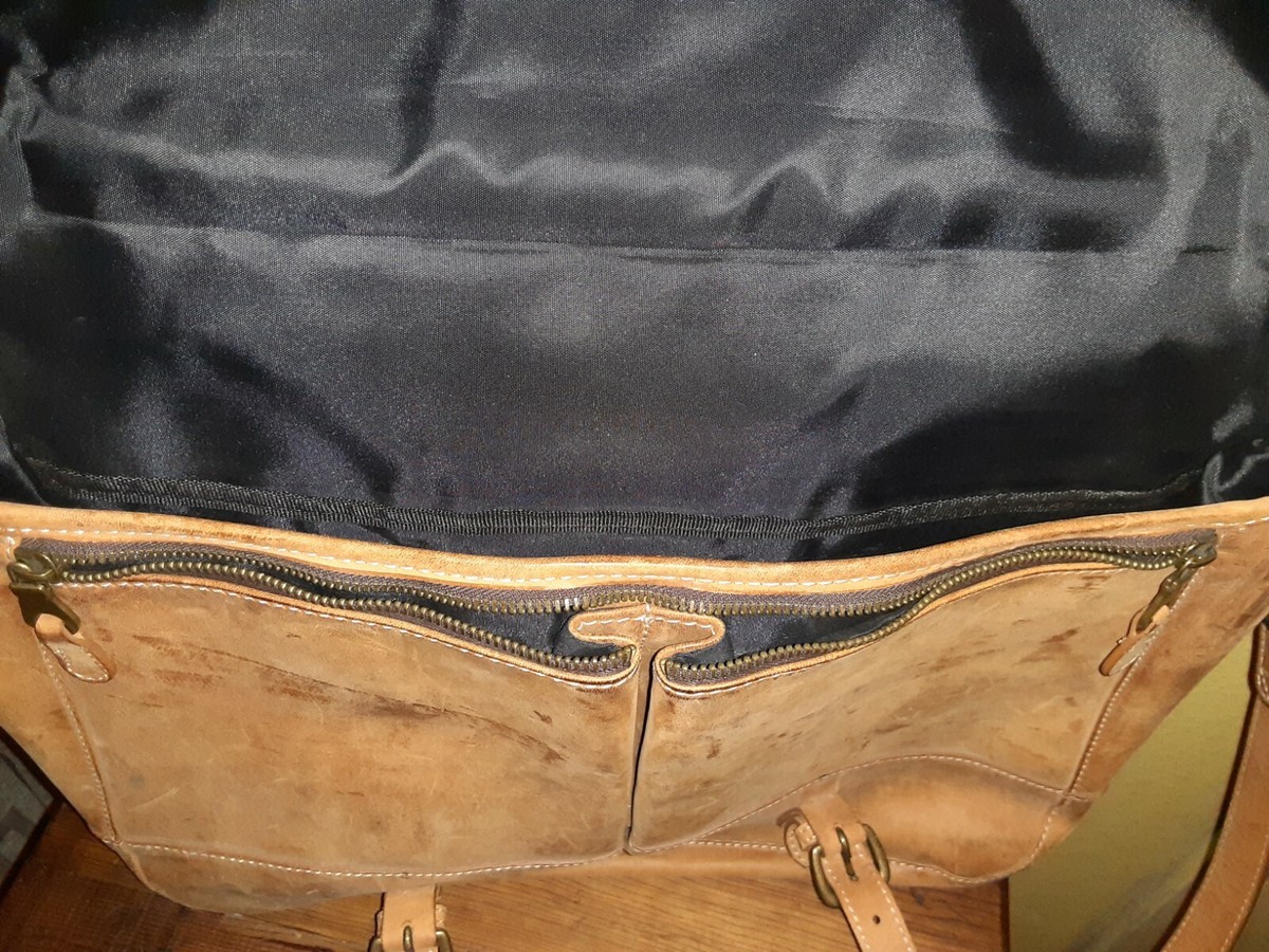 Vintage 90s Eddie Bauer tan leather Messenger Laptop Crossbody Bag