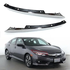 Fit 2016-2017 2018 Honda Civic Chrome Grille Headlight Eyelid Molding Trim LH+RH
