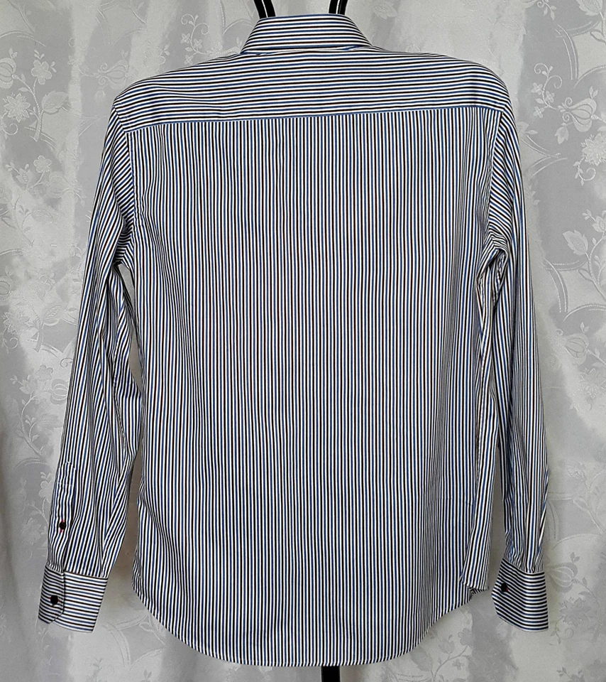 AUTHENTIC PAUL SMITH LONDON STRIPED BLUE BROWN MEN'S DRESS SHIRT SIZE US17 EU 43 - Image 3 of 4