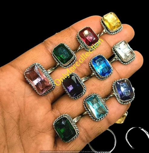 Lote a granel de anillos de piedras preciosas de topacio facetado joyas enchapadas en plata de ley 925 Foto 3 de 3
