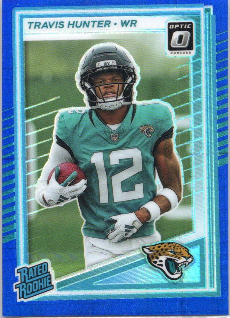 2025 Donruss Optic #201 Travis Hunter Blue Hyper Jaguars RC