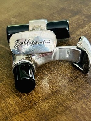 Vintage Sterling And Solid Onyx Tube Werner Baldessarini Mens Cufflinks 10.2 Gr