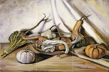 Ceramic Backsplash Tile Mural Fruit Vegetable Kitchen/Bathroom - Autumn Bounty