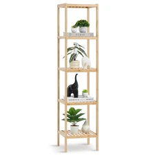 Uimoso Corner Standing Bookshelf 5-Tier Bamboo Ladder Narrow Shelf Plant Display