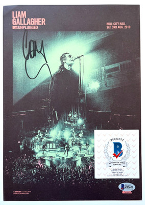 LIAM GALLAGHER SIGNED A4 ART CARD PHOTO MTV UNPLUGGED OASIS BAND ROCK BAS