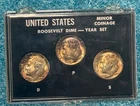 1955 P D & S Roosevelt Dimes set of 3 silver coins with toning