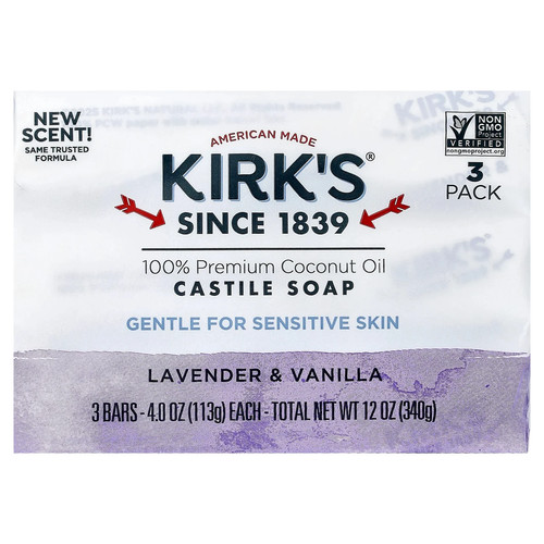 100% Premium Coconut Oil Castile Bar Soap, Lavender & Vanilla, 3 Bars, 4 oz (113