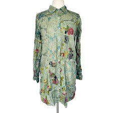 REVIVAL BOUTIQUE Dress Floral Light-weight Voile Fabric Cotton Shirtdress Size L