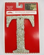 Letter T Silver Glitter Stocking Attachment or Ornament Holiday Monogram initial
