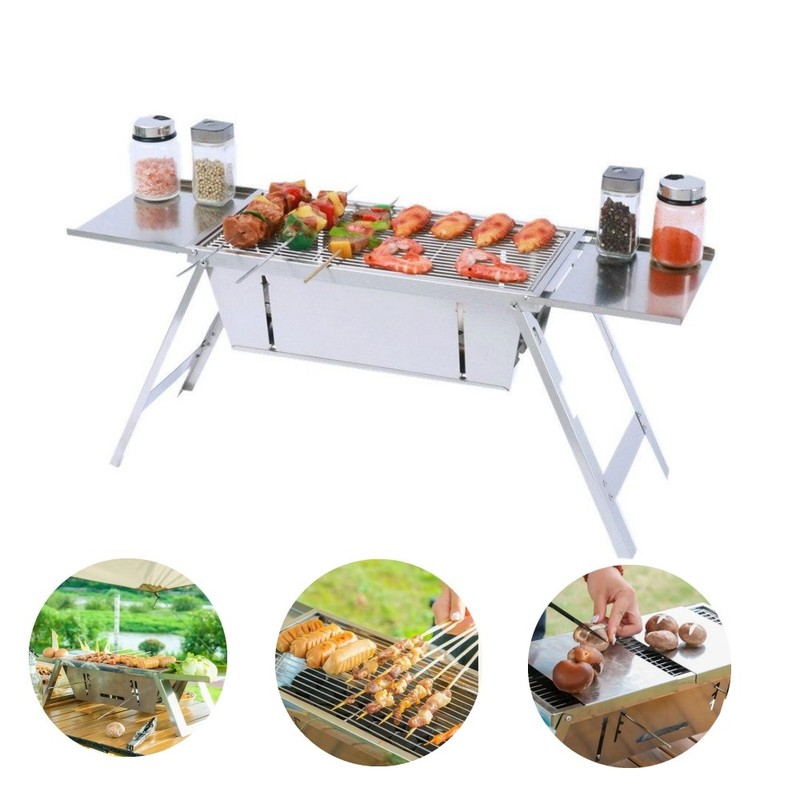 Folding BBQ Grill Barbeque Grill Stainless Steel Outdoor Charcoal Large 3-5 Man