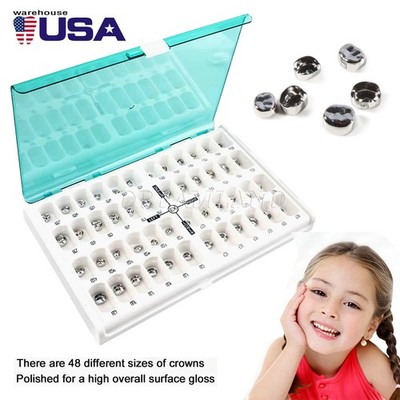 48 Size Dental Kids Primary Molar Crowns Stainless Steel Pediatric Crown USA