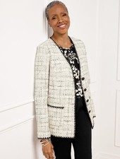 Talbots Tipped Tweed Blazer Jacket Women's 16 White Black Classic Preppy New
