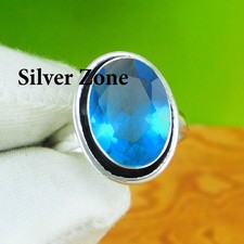 Blue Toapz Gemstone 925 Sterling Silver Handmade Jewelry Ring Size 5 to 13