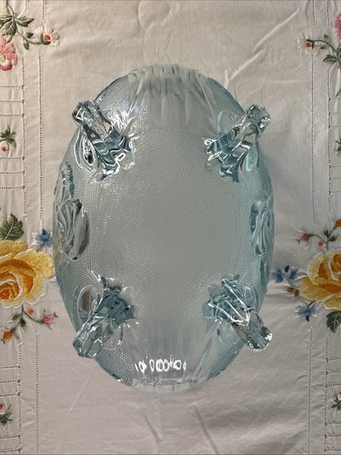 Vintage Jeannette Glass Lombardi Oval Footed Fruit Bowl Ice Blue MCM 1960s - Picture 7 of 10