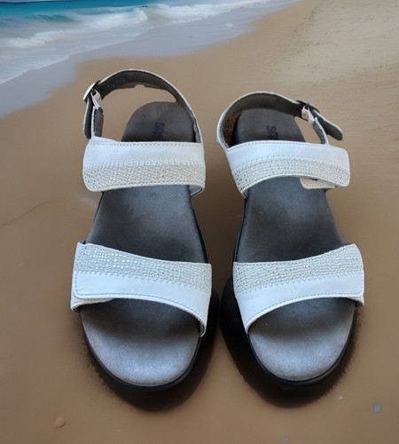 SAS Nudu Sandalen Damen 7,5 M weiß silber Leder Fersenriemen Komfortschuhe - Bild 2 von 5