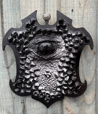 Atemberaubende 3D Plakette Schild schwarz silber DRACHENAUGE 10x9'' Schuppen Hörner Fantasy (P6