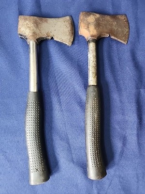 Pair Of metal camp hatchet with nail puller and good rubber grips 2 lbs.