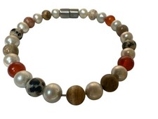 Unisex Bracelet With Natural Stone  Pearl Beads Dainty Magnet Closure