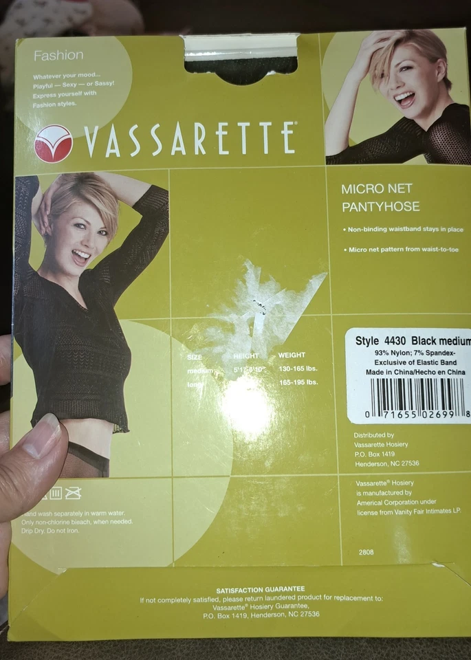 Винтажные модные колготки Vassarette Micro Net размер средний черные дневные ночные сексуальные - Изображение 2 из 2