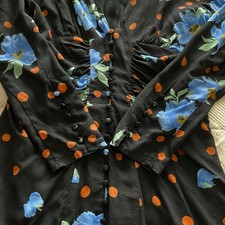 Free People Date Night Mini Dress Sz S Black Polka Dot Floral Boho Peasant Gypsy