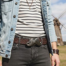 NEW Men Silver Metal Fashion Belt Buckle Big Mustache Shape Handlebar Jeans Pant