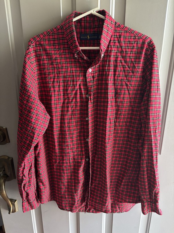 Polo Ralph Lauren Classic Fit Shirt Red & Black Plaid Mens Size Large