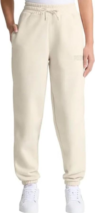 Puma Women's Fleece Jogger Sweatpants With Pockets, Cream, Medium