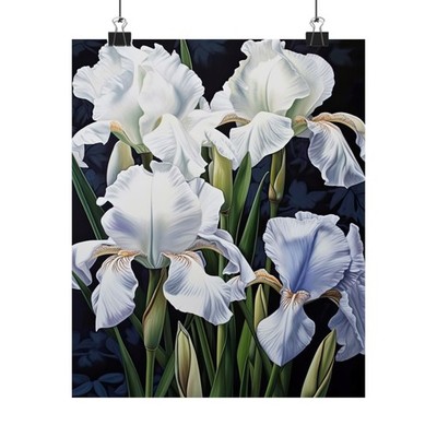 White Iris Flowers Poster, White Irises Flower Art Print, Floral Artwork 13