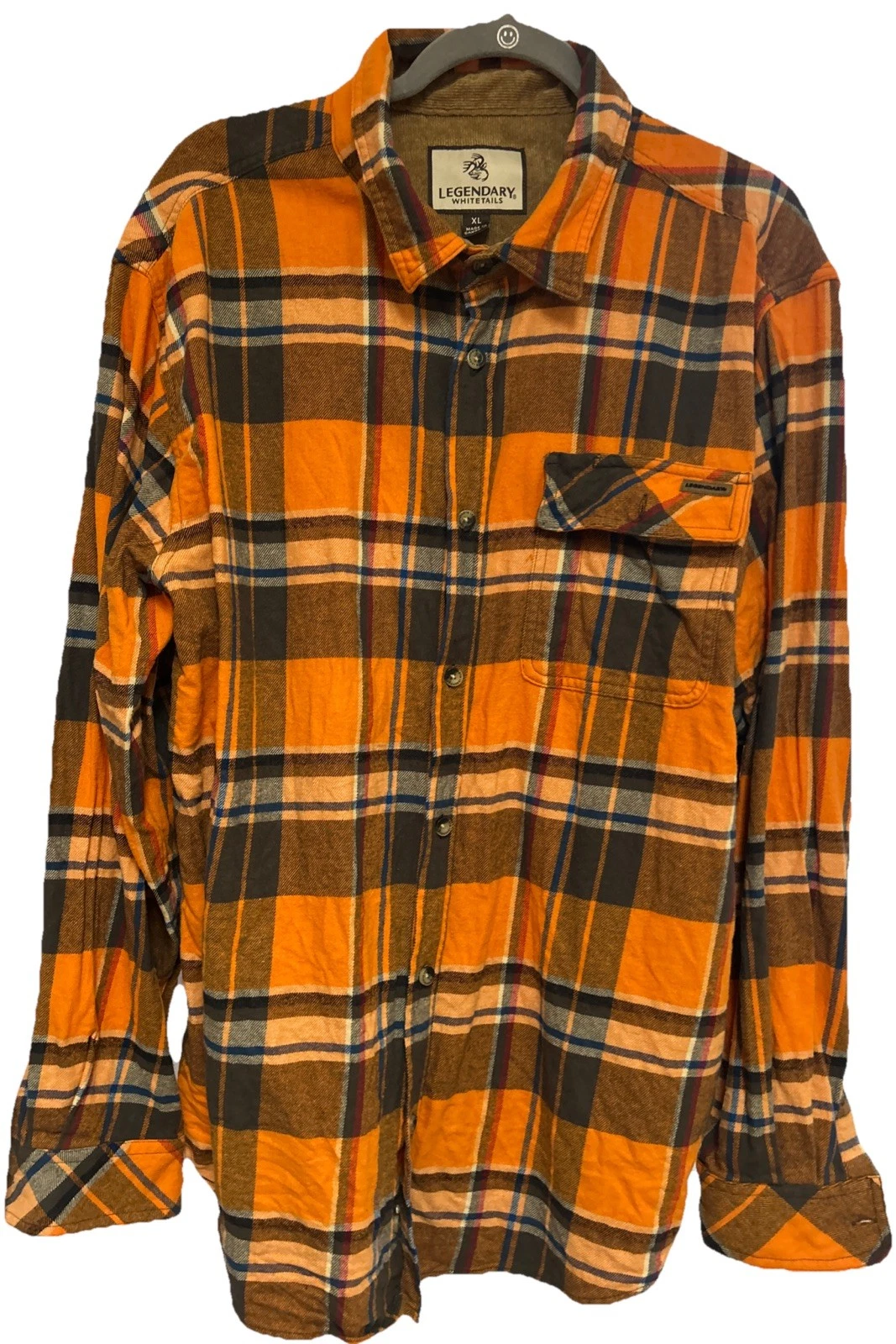 Legendary Vintage Whitetails Men's Buck Camp Flannel Shirt- XL Orange Plaid