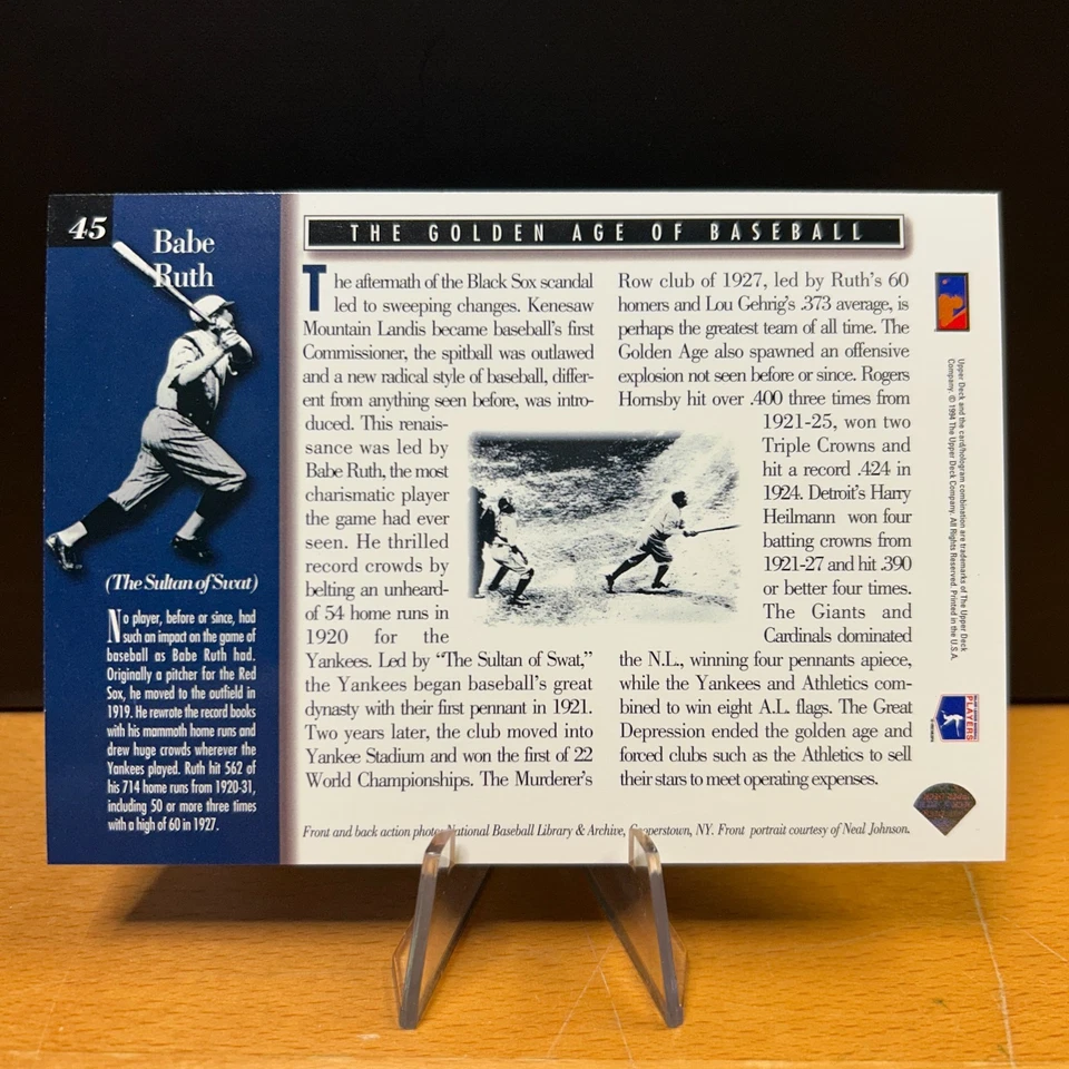 1994 Upper Deck GOLD Babe Ruth #45 All-Star Jumbos New York Yankees HOF - Image 2 of 2