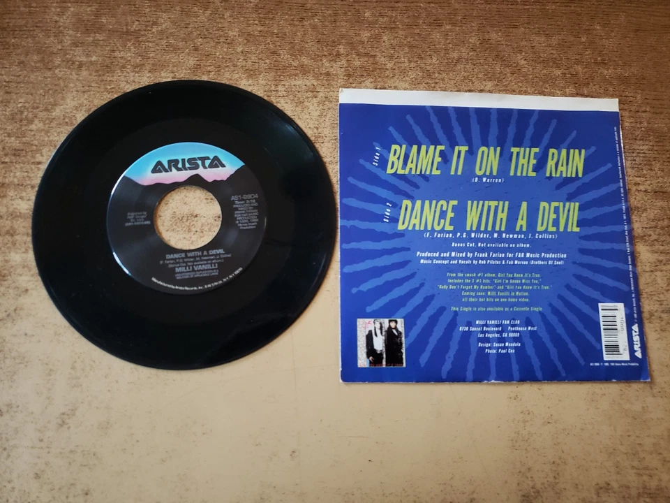 rob pilatus autograph 1989 excellent Milli Vanilli Blame It On THE RAIN 45 - Image 3 of 3
