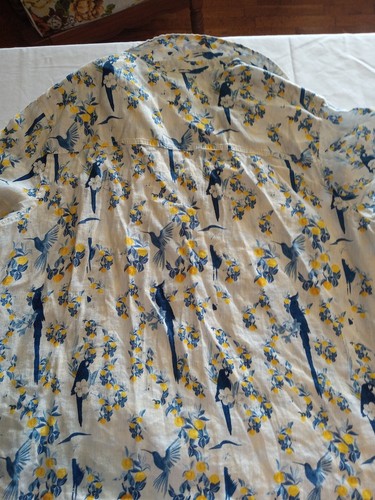 Isaac Mizrahi 100% Linen Button-Up Shirt Blouse 1x-Bird & Floral Print - Picture 11 of 12