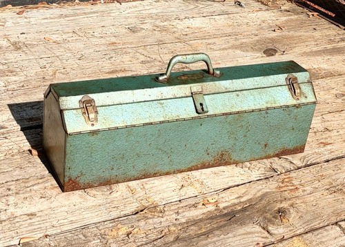 Vintage blaue Schatulle Werkzeugkiste - Steampunk Industrie Dekor rustikal Mancave Akzent - Bild 9 von 11