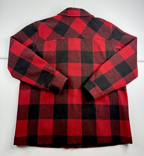 Eddie Bauer Heavy Wool Over Coat Red Buffalo Plaid Full Zip Lined Jacket Men XL - Picture 6 of 8