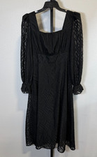Shein Womens Black Long Sleeve Square Neck Dress Textured Sheer Overlay M US 6