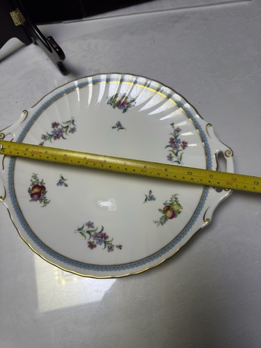 Spode Trapnell Sprays Closed Handle Cake Plate Blue Laurel w/Fruit - Picture 8 of 8