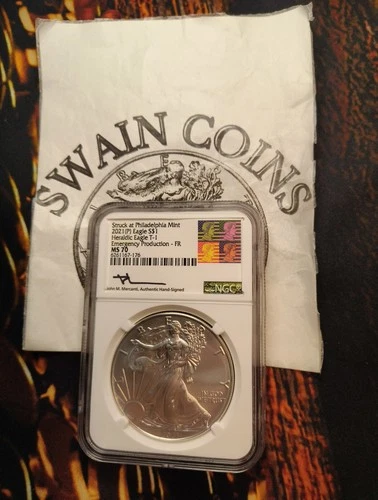 2021 (P) AMERICAN SILVER EAGLE NGC MS70 JOHN MERCANTI SIGNED TYPE 1 ET-104