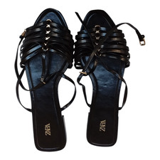 ZARA Black Strappy Sandals UK 5 EU 38 Womens Flat Summer Shoes Open Toe