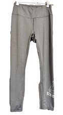 REEBOK WOMEN'S SIZE SMALL GRAY LEGGINGS WITH LOGO  BRAND ON LEG ACCENT