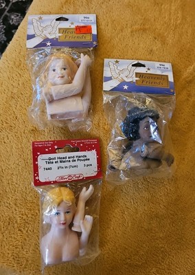 Doll Head Craft Lot (3) Heavenly Friends Fibre Craft Vintage 2''