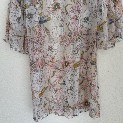 Lucky Brand Sheer Tunic Swim Cover Up Womens XS Ruffle Sleeve Tassel Split Neck - Picture 11 of 12