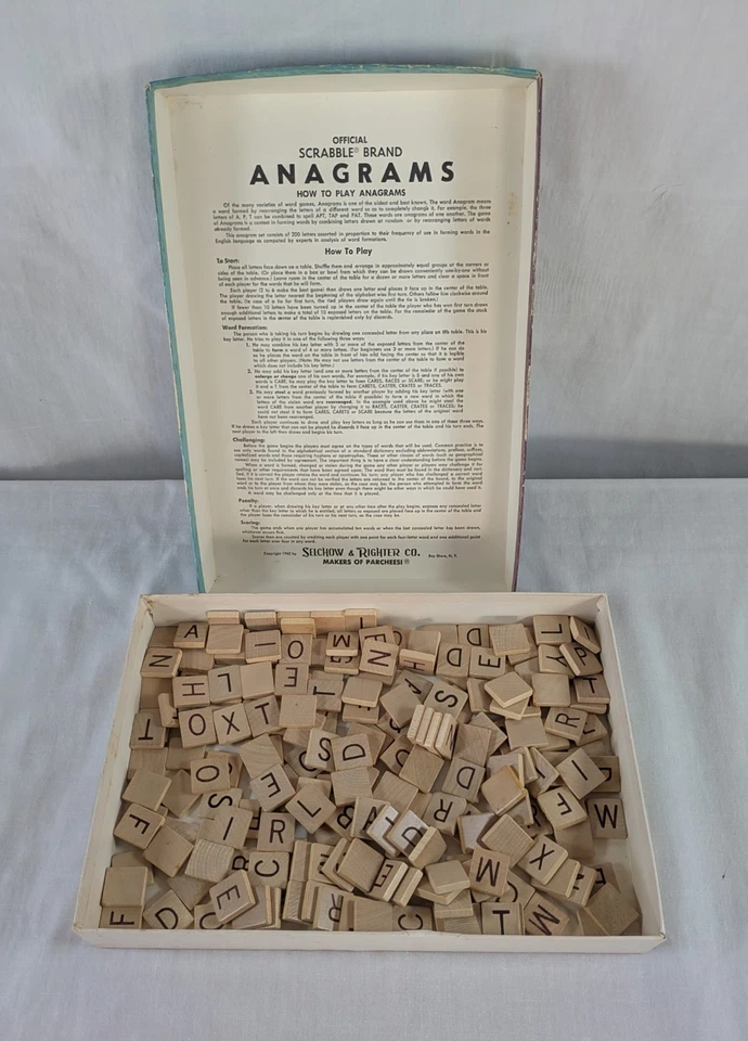 VINTAGE 1962 Scrabble Brand Anagrams by Selchow & Righter  Box- Tiles- Instruct - Image 4 of 4