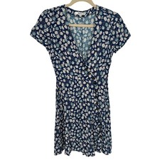 Madewell EUC Floral Asymmetrical Button Wrap Mini Dress Blue Pink Viscose 00