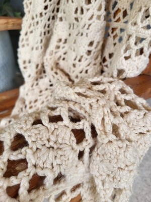 NEW Hand Crocheted Throw Afghan Blanket  Off White - 58 x 54