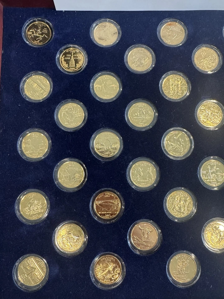 50 Statehood Quarter Dollars 24KT. GOLD LAYERED EDITION in Wood Case with COA - Image 3 of 4