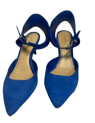 Gianni Bini Blue Suede Heels with Ankle Strap and Closed Toe Size 6
