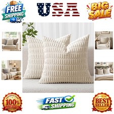Pack of 2 Corduroy Decorative Throw Pillow Covers 18x18 Inch Soft Boho Stripe...