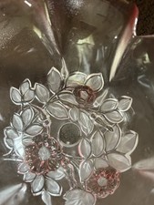 Vintage Glass Bowl Floral Clear Pink Candy Dish Decoration Vase