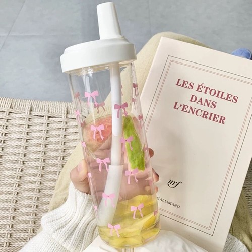 Plastic Water Bottle Bowknot Plastic Cups Cup With Lid Straw Juice Milk - Picture 12 of 19